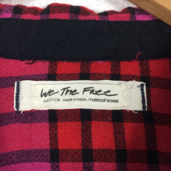 Free People Pacific Dawn Red Pink Drawstring Plaid Shirt Medium - Picture 5 of 14